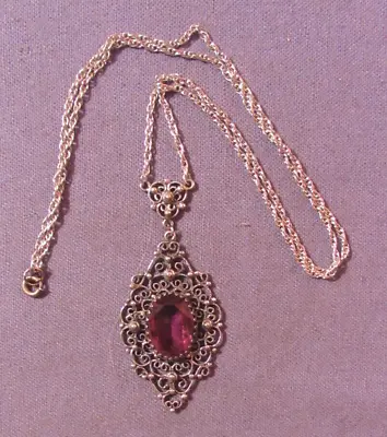 $60 • Buy Vintage Danecraft Sterling Silver  Necklace Purple Crystal Stone Filigree 22''