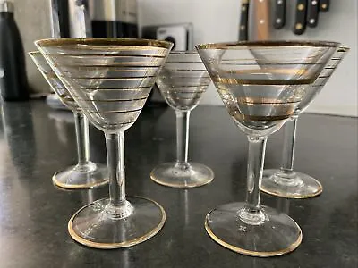 £1.20 • Buy Mini Martini Shape Glasses - Vintage 1950s Style, Clear With Gold Stripes, 5