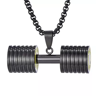 Stainless Steel Fitness Gym Dumbbell Weight Lifters Barbell Pendant Necklace • $22.75