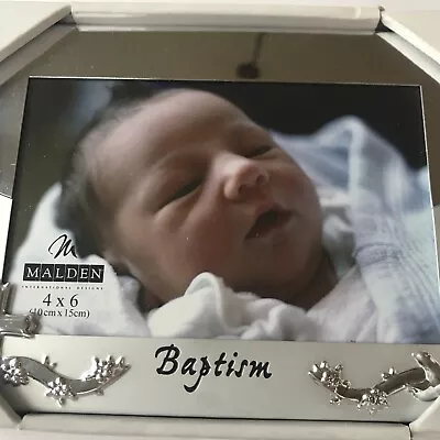 NIB Malden Baby Baptism Christening Picture Frame 4x6 Silver Mirrored • $11.80