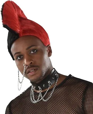 $25.57 • Buy Mohawk Wig 80's Punk Black Red Fancy Dress Up Halloween Adult Costume Accessory