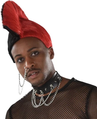 $25.57 • Buy Mohawk Wig 80's Punk Black Red Fancy Dress Up Halloween Adult Costume Accessory