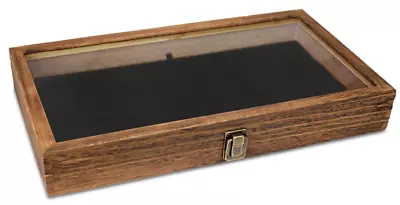 Wooden Jewelry Tray Glass Top Lid Display Case Storage Metal Clasp Velvet Pad • $25.99