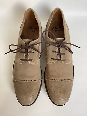 Clarks 1825 Suede Derby Sand Beige Lace Up Shoes Formal Size 10 • £17.50