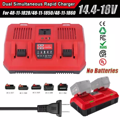 Dual Bay Simultaneous Rapid Charger For Milwaukee For M18 Battery 48-1-1860 M18B • $34.19