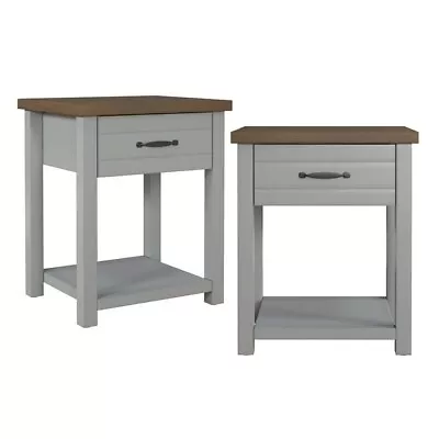 Hillsdale Lancaster Nightstands Farmhouse Oak Top Single Drawer Set Of 2 Gray • $232.05