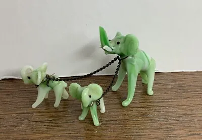 Vintage Asian Mom Baby Green Jade Jadite Glass Mini Elephant Babies Figurines • $27.90