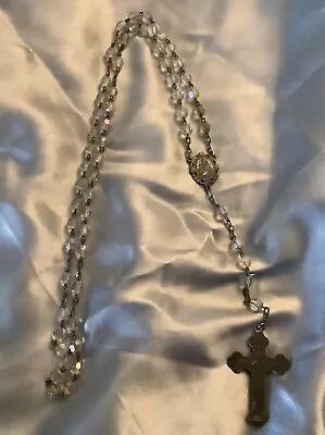 Vintage Catholic Sterling Silver & Crystal Rosary • $50