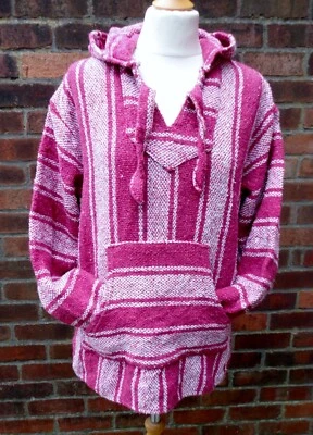 £12 • Buy Mexican Baja/Jerga/Festival/Surf Hoodie Top.  Pink & White.Unisex Adult/Kids M
