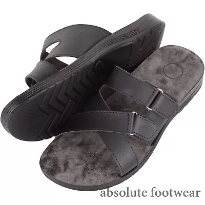 Mens Easy Slip On Faux Leather Buckle Summer Holiday Beach Sliders Sandals • £19.99