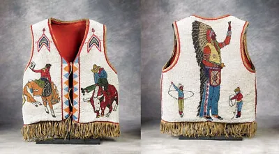 Old American Style Handmade Chief Pictoral Beaded Vest Powwow Regalia Vest BV515 • $765