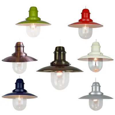Metal Ceiling Light Pendants Fisherman Glass Large Easy Fit Coolie Lamp Shades   • £59.95