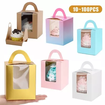 10-50X Single Cupcake Cake Boxes With Display Window Box Cup Cakes Gift UK • £1.59