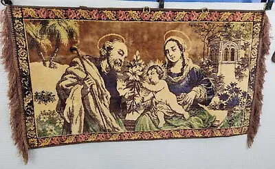 Vintage Italian Velvet Velour Holy Family Tapestry 46  X2 21.5  Sewn On Rings • $59.99