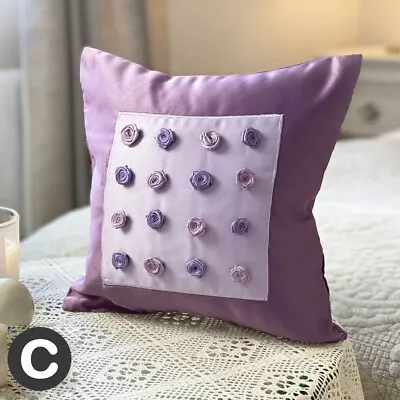 Luxury 12  Cushion Cover Pale Purple Lavender Lilac Textured Flower Rose Country • £3.95