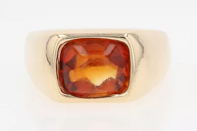 Buff Top Cut Cabochon Citrine Solitaire Cocktail Ring 14K Yellow Gold Size 10.25 • $661.99