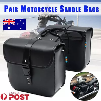 1 Pair Universal Motorcycle Saddle Bags Leather Side Storage Luggage Pouch Bag • $46.98