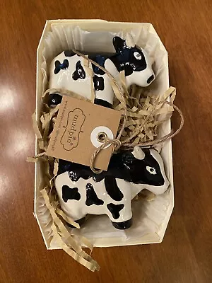 MUD PIE - Black & White COW Salt And Pepper Set - Brand New In Wood Crate!! • $24.95