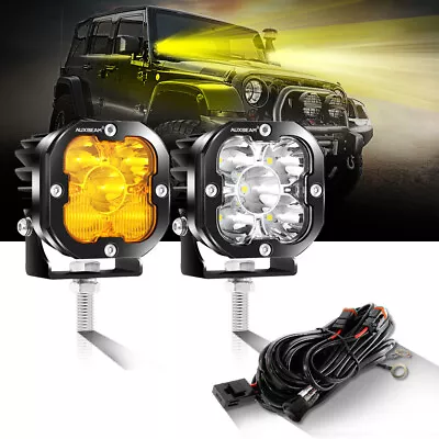 AUXBEAM 3 Inch LED Cube Pods Work Lights Spot Beam Fog Driving Lamp White Amber • $118.99