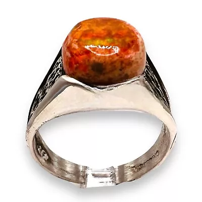 Mexican Fire Opal Gemstone 925 Sterling Silver Ring Size 9.75 • £197.06