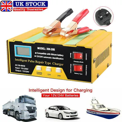 12V & 24V Car Battery Charger Heavy Duty LCD Trickle / Fast Vehicle HGV，Lorry • £21.49
