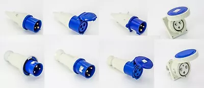 Walther 240v 3 Pin Blue Industrial Plugs Socket Panel Ip44 Ip67 16a 32a 63a 125a • £2.90