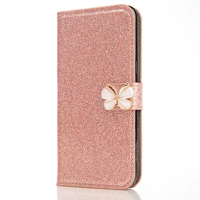 For Samsung S24 S23 S21 FE Bling Butterfly Magnetic Card Wallet Stand Case Cover • $16.19