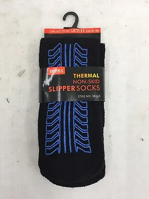 NEW Mens Thermal Non-Skid Slipper Socks UK 7-11 Black Blue Tire Mark Car • $1.79