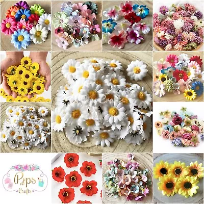 Artificial Faux Silk Flower Heads - Poppies Daisies Roses - Crafts Home Decor • £1.95
