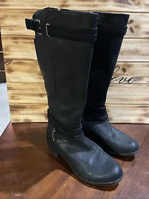 UGG AUSTRALIA Darcie Womens Riding Boots Size 9 Black Suede Knee High Straps • $79.99