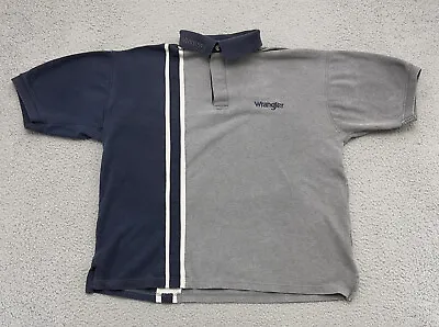 Vintage Wrangler Western Shirt Mens Large L Gray Blue Striped Embroidered Polo • $22.88