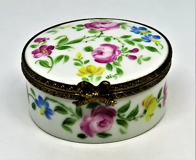 Limoges France Box~ Vintage Floral Round ~ Flowers ~ Pink Roses ~ Paris ~ Signed • $45