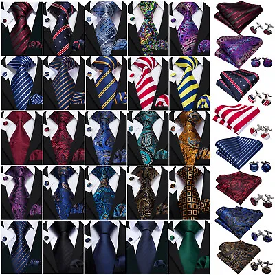 USA Mens ALL Silk Tie Striped Solid Paisley Necktie Hanky Cufflink Set Wedding • $8.99