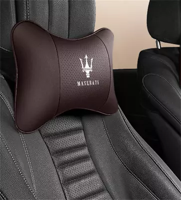New Car Seat Headrest Neck Cushion Pillows For Maserati Brown Real Leather 2PCS • $33.88