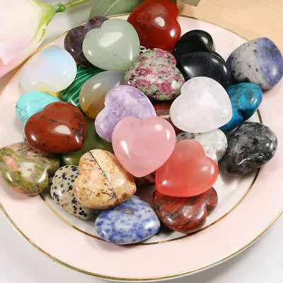 £6.96 • Buy 10Pcs Natural Quartz Pocket Palm Healing Gemstone Crystal Stones Heart With Bag