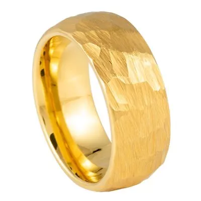 Tungsten Ring Band Domed Yellow Gold IP Hammered For Men & Women • $35.40