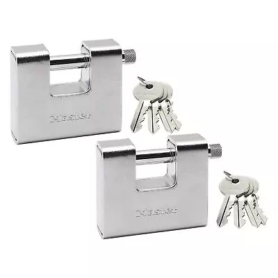 Master Lock Rectangular Zinc Padlock For Indoor & Outdoor Use W/ Keys Grey 2Pk • £67.99