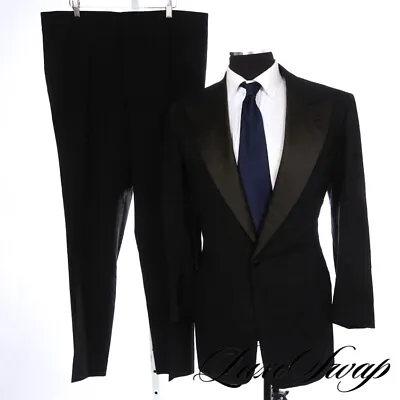 Vintage 1960s Brooks Brothers Black Winter Weight Satin Peak Lpl Tuxedo Suit 42L • $9.99