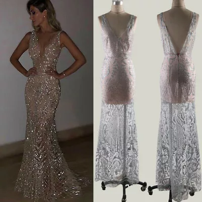 £20.38 • Buy Prom Evening V Neck Womens Long Maxi Dress Party Sequins Sparkly Bling