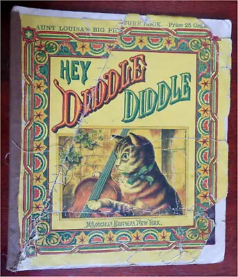 Cat Hey Diddle Diddle Story 1870's McLoughlin Bros. Chromo Color Book • $112.50