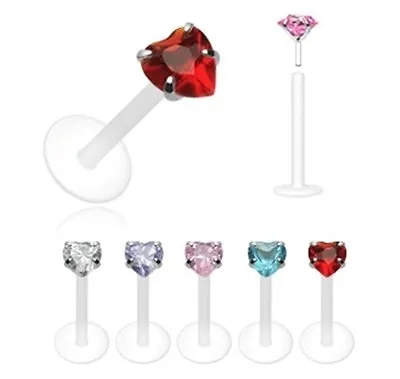 £2.77 • Buy New Bioflex Labret Tragus Bar With Surgical Steel Prong Heart Gem 1.2mm X 8mm