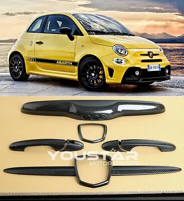 New No '500' Logo Fiat Abarth Carbon Effect Combo Badge Handle Trims 500 595 695 • $354.46
