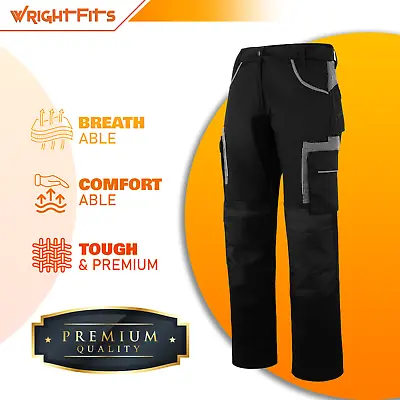 Mens Cargo Work Trousers Black Grey Heavy Duty Trouser With Knee Pad Pockets OP • £22.99