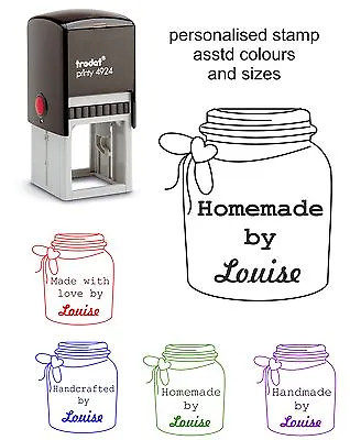 Personalised Handmade By Your Name Rubber Stamp Self Inking Mason Jam Jar Style • £15.95