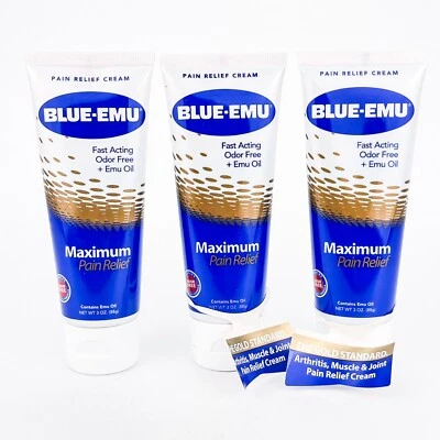$34.95 • Buy Blue Emu Fast Acting Odor Free Maximum Pain Relief 3oz Lot Of 3 BB12/24
