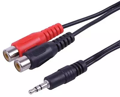 3.5mm Jack To 2 RCA Phono Female Socket Adapter AUX Y Splitter Cable Lead • £2.49