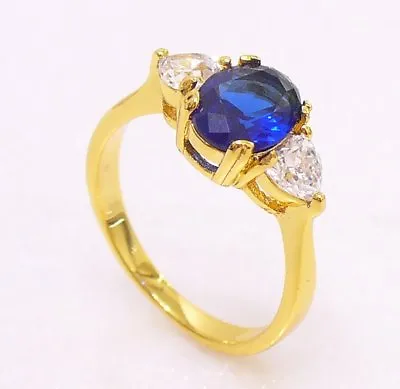 Women Ring Size K L N P Q 24K Gold Plated Green Navy Blue Simulated Diamond UK • £13.47