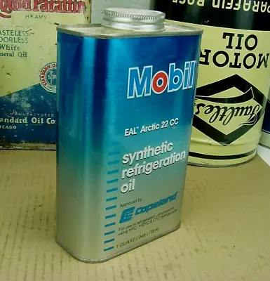 NEAR MINT 1980s Era MOBIL SYNTHETIC REFRIGERATION OIL Old All Metal 1 Quart Can • $40