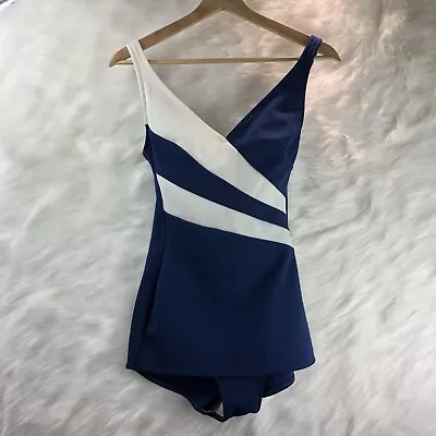 Vintage 70s JCPenneys Navy Blue White Sailor 1PC Summer Swimsuit USA ILGWU M/L • $34.99