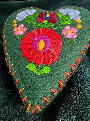 Vintage Matyo Heart Shaped Box Embroidered Hungarian Folk Art • $25